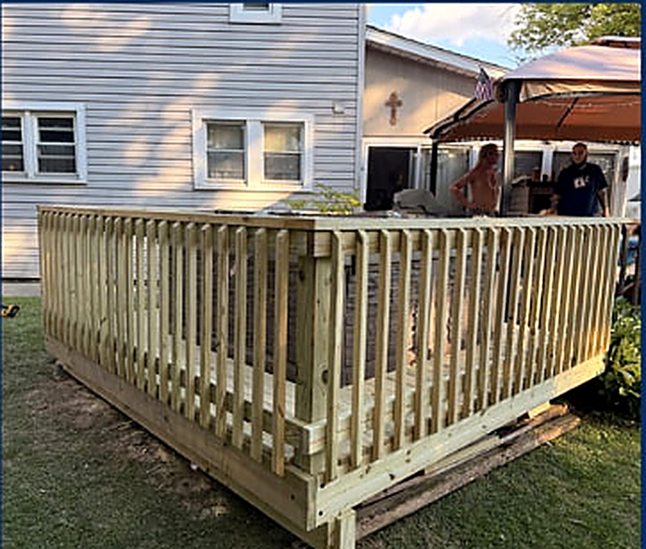 Deck railing and frame under construction