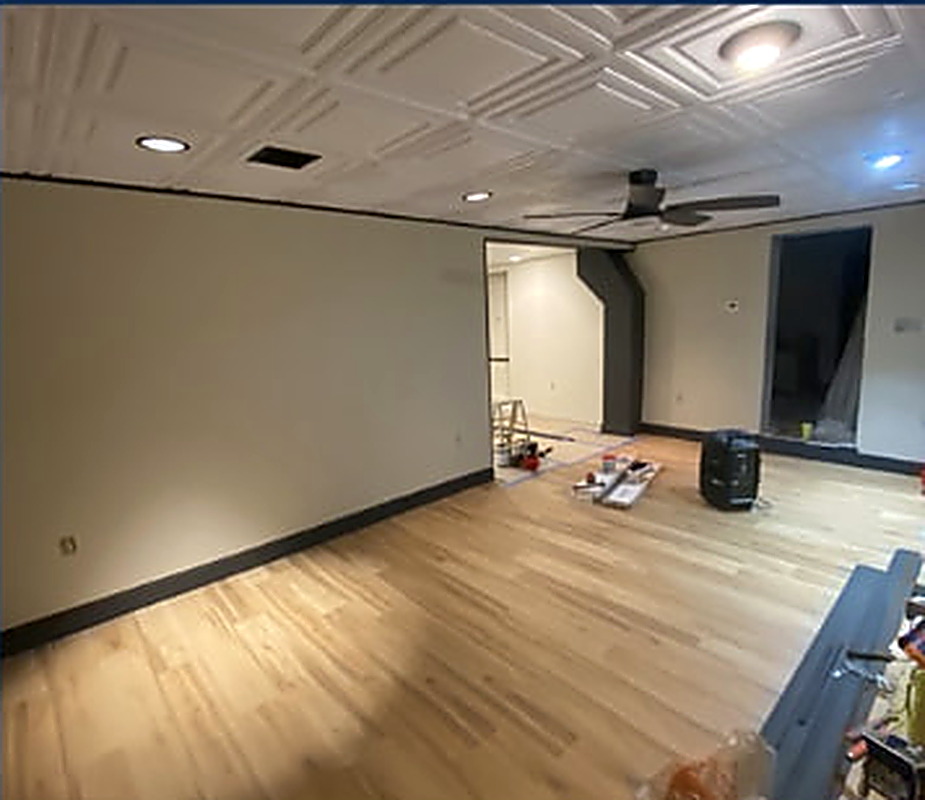 Finished basement with new luxury vinyl plank flooring